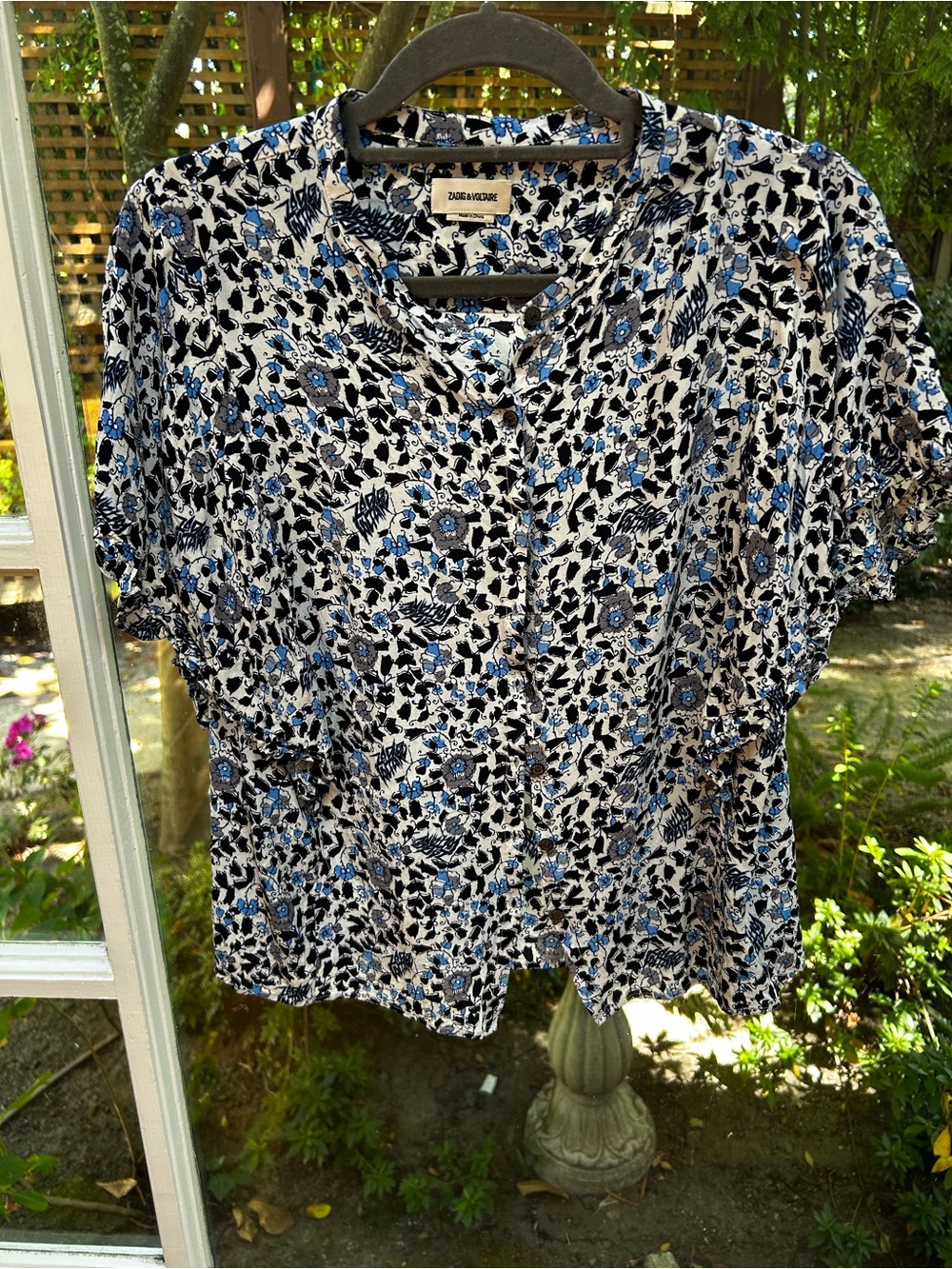 Zadig & Voltaire Blue, Black and White Floral Short-Sleeve Blouse